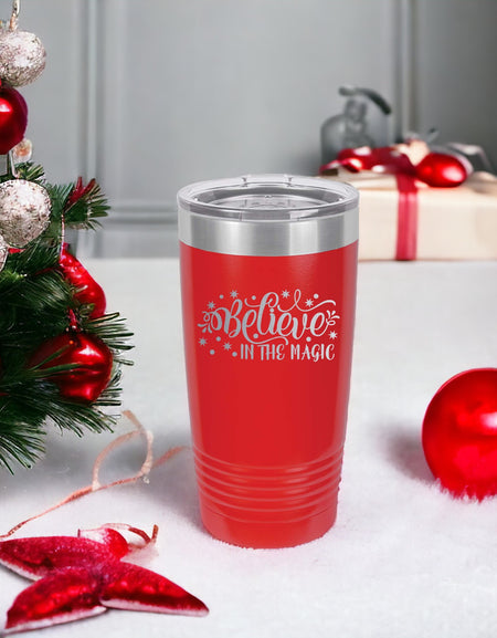 Believe in the Magic Engraved 20oz Red Polar Camel Tumbler by Sunny Box