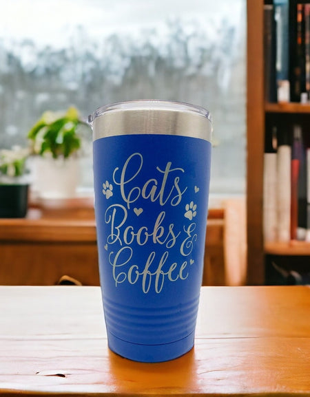 Cats Books & Coffee Engraved TCats Books & Coffee Engraved Tumbler Blue 20oz Sunny Boxumbler Blue 20oz Sunny Box