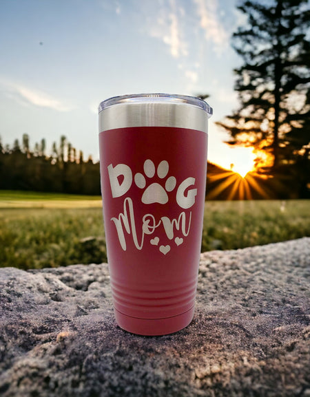 Dog Mom Engraved Tumbler 20oz Maroon - Sunny Box