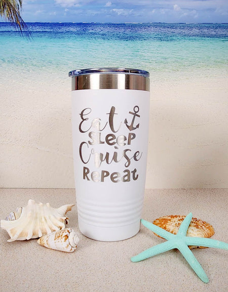 Eat Sleep Cruise Repeat Engraved Polar Camel 20oz White Tumbler by Sunny Box