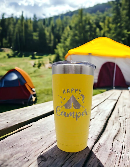 Happy Camper - Tent Camping - Engraved Polar Camel Tumbler