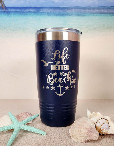 Life is Better at the Beach Engraved 20oz Navy Polar Camel Tumbler - Sunny Box