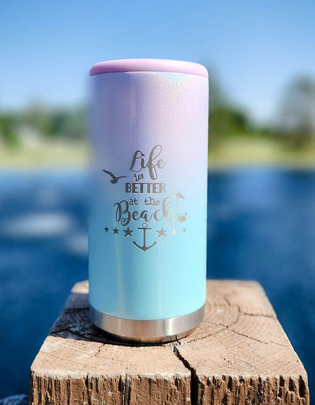 Life is better on the beach engraved can cooler maars seablush ombre Sunny Box