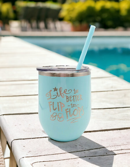 Life is better in flip flops personalized engraved 12oz wine tumbler by Sunny Box