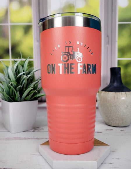 Life is Better on the Farm Engraved 30oz Coral Polar Camel Tumbler - Sunny Box