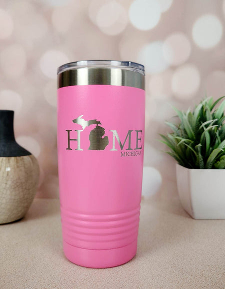 Michigan Home Engraved 20oz Pink Tumbler by Sunny Box