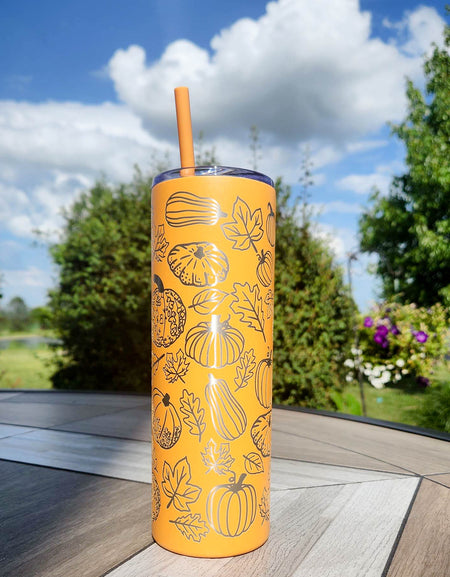 Pumpkin Fall Themed Full Wrap 20oz Maars Skinny Tumbler Tangerine Orange by Sunny Box