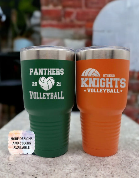 Engraved Volleyball Sports Team 30oz Green Orange Tumbler Sunny Box