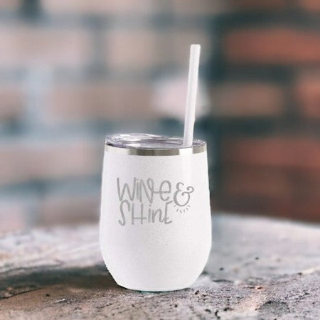 Wine and Shine Engraved 12oz Wine Tumbler Glitter by Sunny Box
