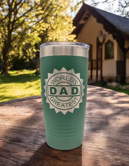 World's Greatest Dad Engraved Green Tumbler 20oz by Sunny Box