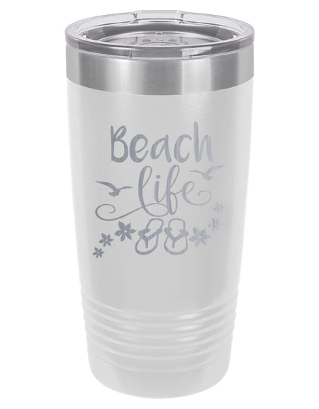 Beach Life Engraved 20oz White Polar Camel Tumbler by Sunny Box