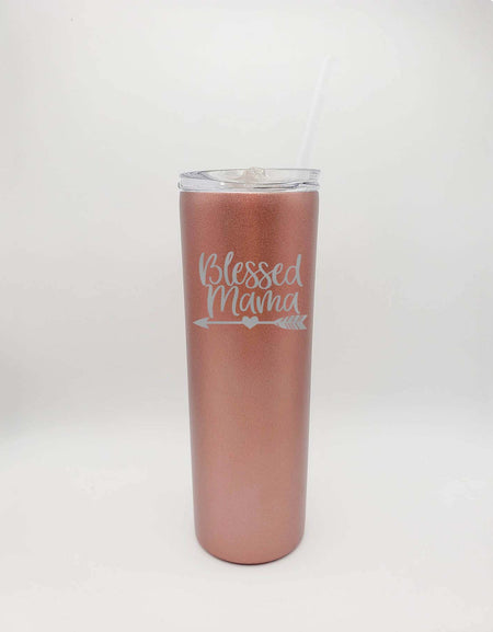 Blessed Mama - Engraved 20oz Skinny Tumbler Rose Gold - Sunny Box