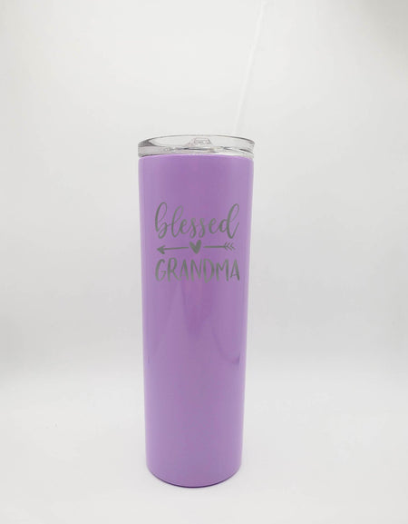 Blessed Grandma - Engraved 20oz Purple Skinny Tumbler - Sunny Box