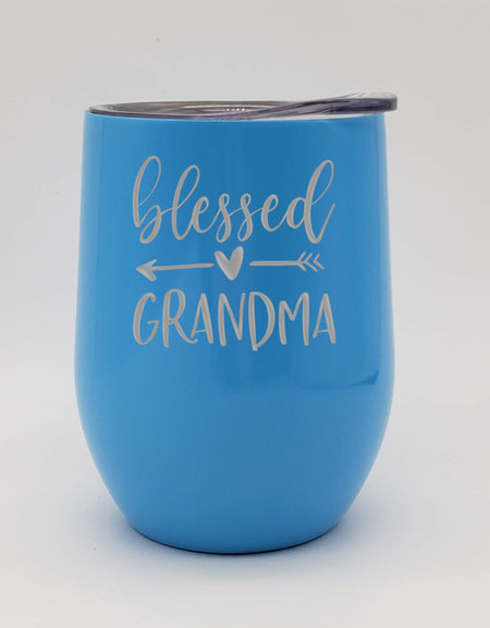 Blessed Grandma Engraved Stainless Wine Tumbler - 9oz Ocean Blue - Sunny Box