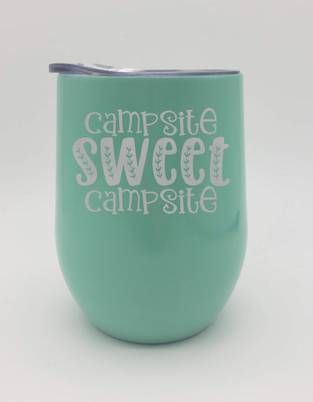 Campsite Sweet Campsite - Engraved 9oz Wine Tumbler - Mint - Sunny Box