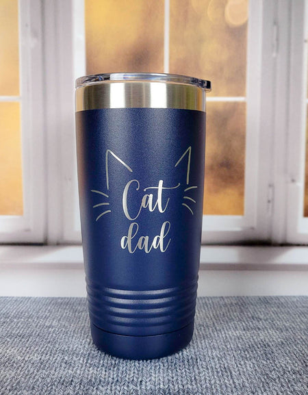 Cat Dad Engraved Tumbler Navy 20oz Tumbler by Sunny Box