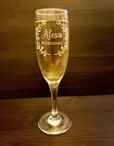 Engraved Champagne Flute Glass Wedding and Bridal Party Gifts by Sunny Box