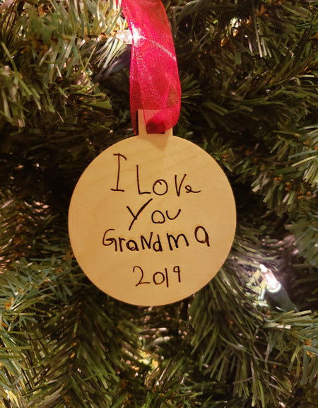 Child's Handwriting / Artwork - Engraved Wood Ornament Sunny Box