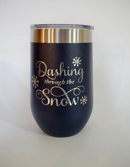 Dashing through the snow - Engraved 16oz Navy Polar Camel Wine Tumbler Sunny Box