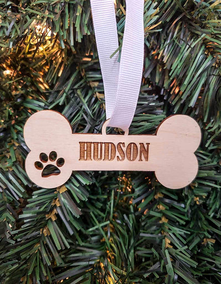 Dog Bone Engraved Wood Ornament - Sunny BOx