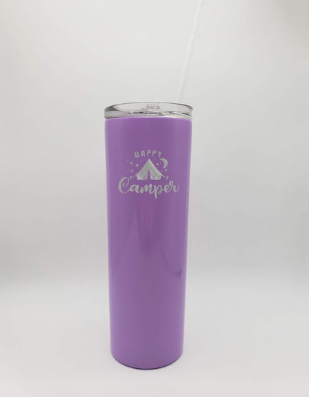 Happy Camper Tent Camping - Engraved Skinny Tumbler - Purple 20oz - Sunny Box