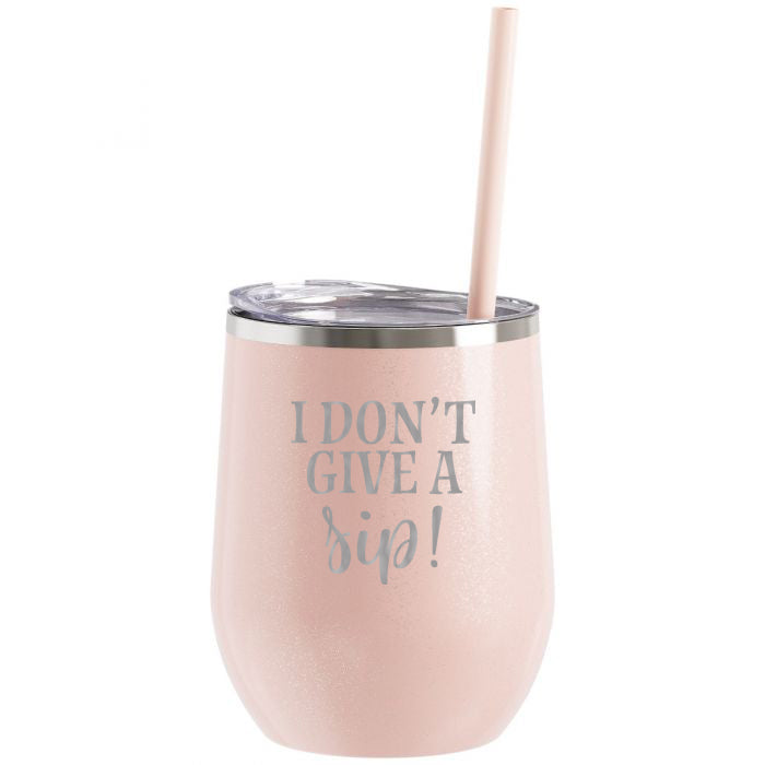 Blue Glitter I Don't Give a Sip Plastic Tumbler with Straw, 16oz