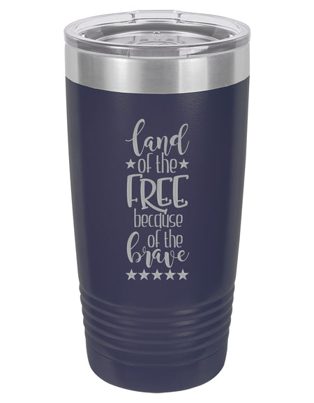 Land of the Free Because of the Brave Patriotic Engraved Polar Camel Tumbler 20oz Navy Sunny Box