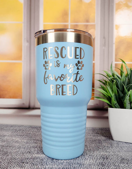 Rescued Is My Favorite Breed Engraved 30oz Light Blue Polar Camel tumbler by Sunny Box