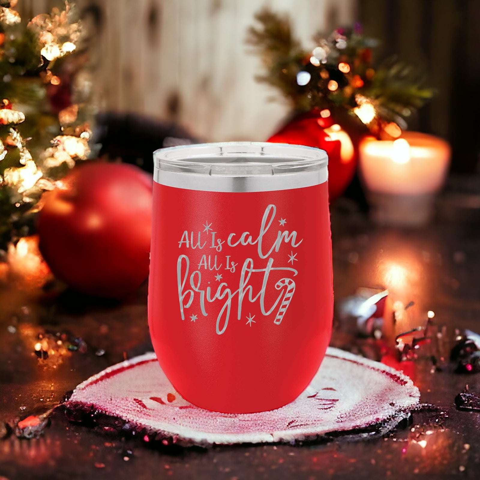 All Is Calm - Engraved 12oz Wine Red Polar Camel Tumbler - Sunny Box