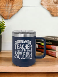 An Amazing Teacher is Hard to Find - Engraved 15oz Navy Polar Camel Mug - Sunny Box