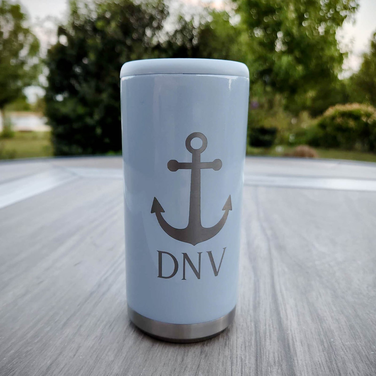 Anchor Boating Engraved Skinny Slim Can Cooler Iceberg Glitter - Sunny Box
