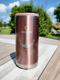 Anchor Boating Engraved Skinny Slim Can Cooler Rose Gold Glitter - Sunny Box