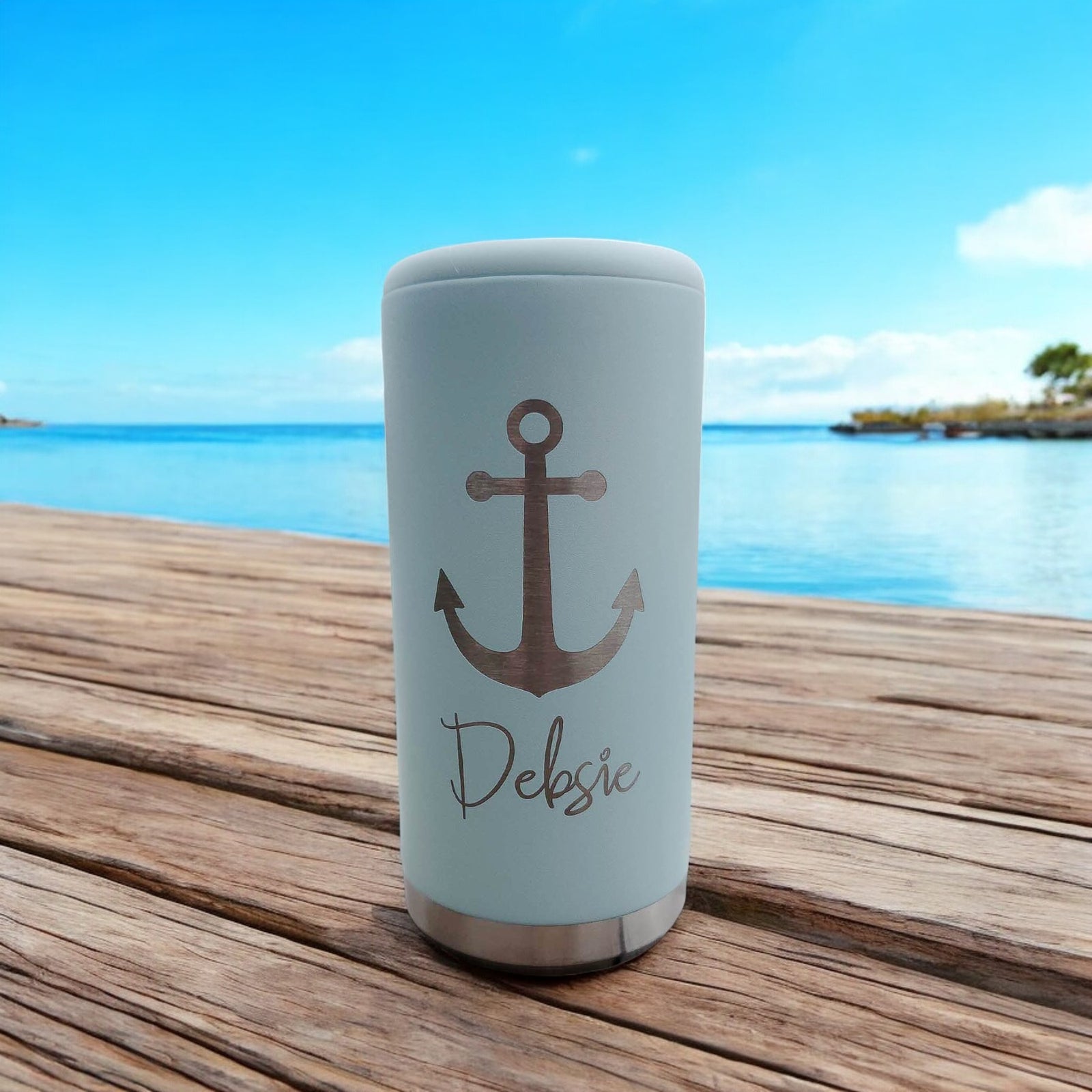 Anchor Boating Engraved Skinny Slim Can Cooler Seaglass Matte - Sunny Box