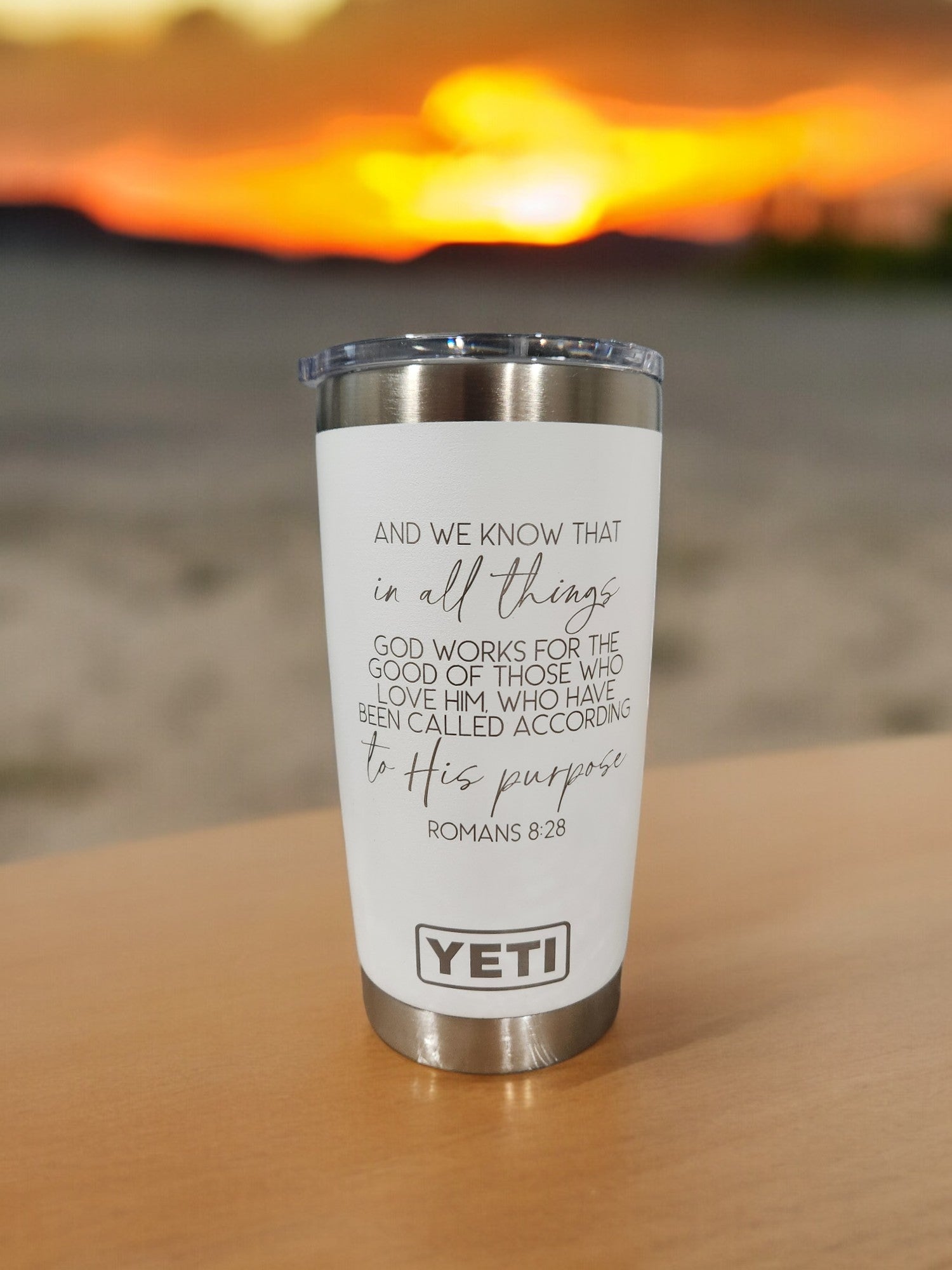 Romans 8:28 Scripture Engraved YETI Tumbler