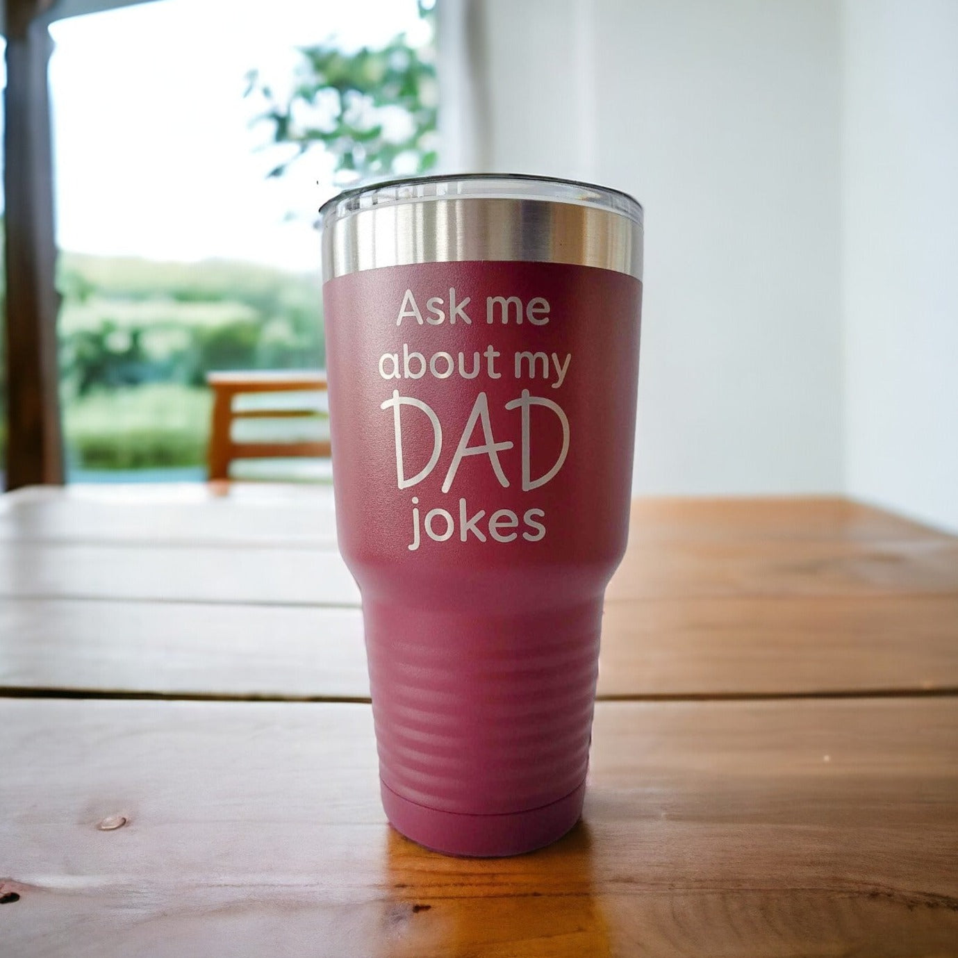 Ask Me About My Dad Jokes - Funny Engraved 30oz Maroon Polar Camel Tumbler by Sunny Box