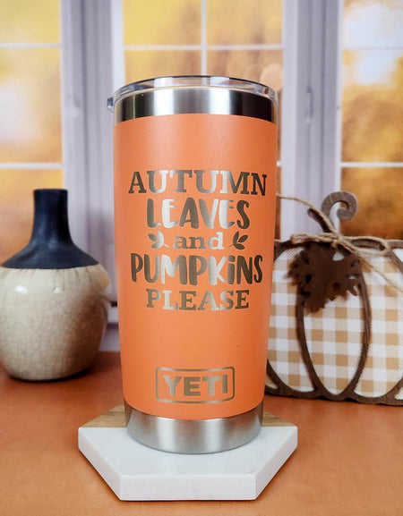 Autumn Leaves and Pumpkins Please Engraved YETI Tumbler