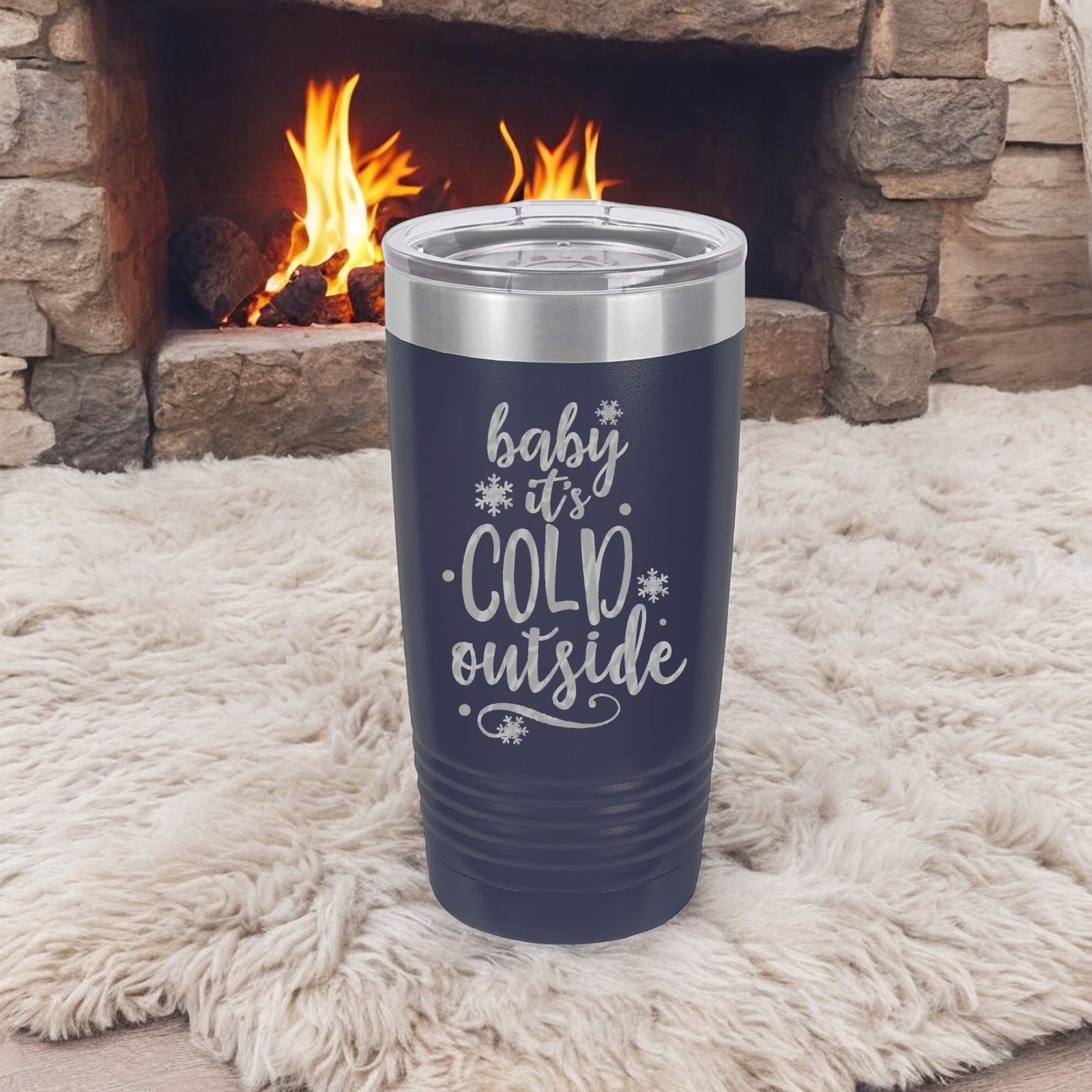 Baby It's Cold Outside Engraved Navy Blue Tumbler by Sunny BOx