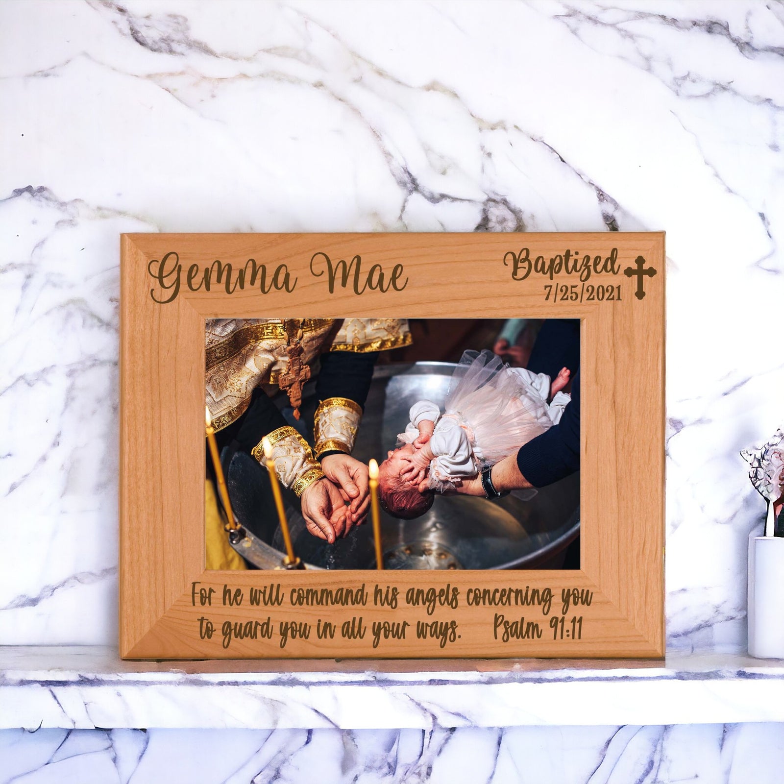 Personalized Engraved Baptism Wood Picture Frame - Sunny Box