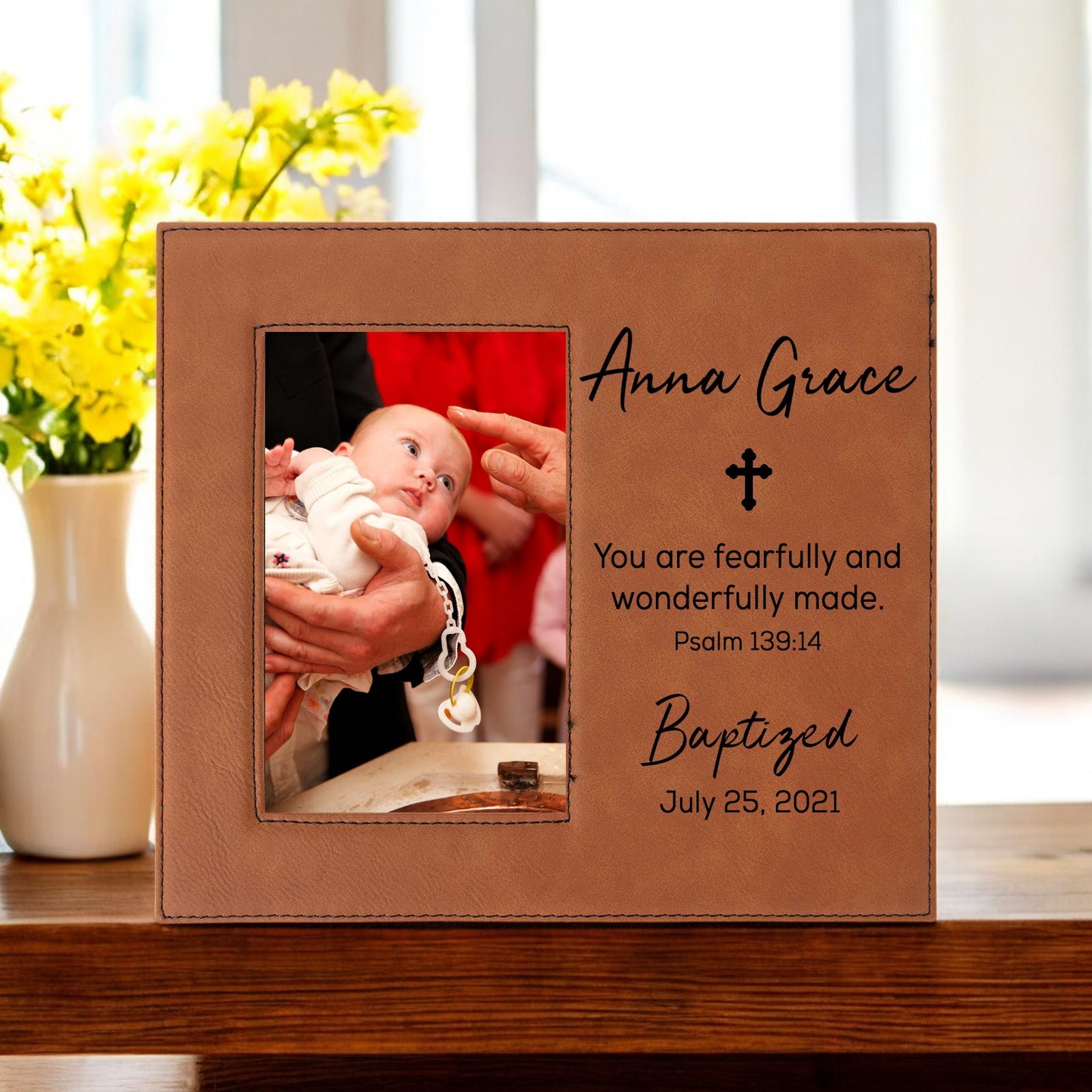 Baptism Leatherette Wide Picture Frame - Design 2