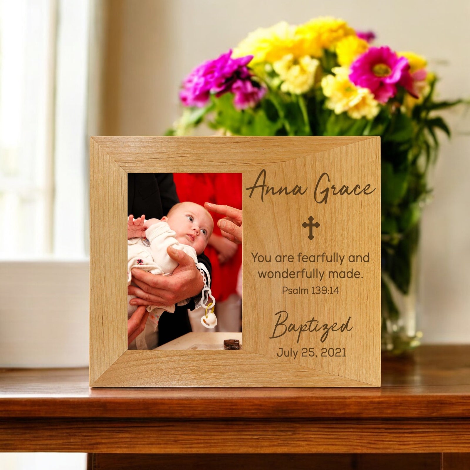 Baptism Wood Wide Picture Frame - Design 2