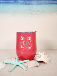 Beach Life Engraved 9oz Wine Tumbler Coral - Sunny Box