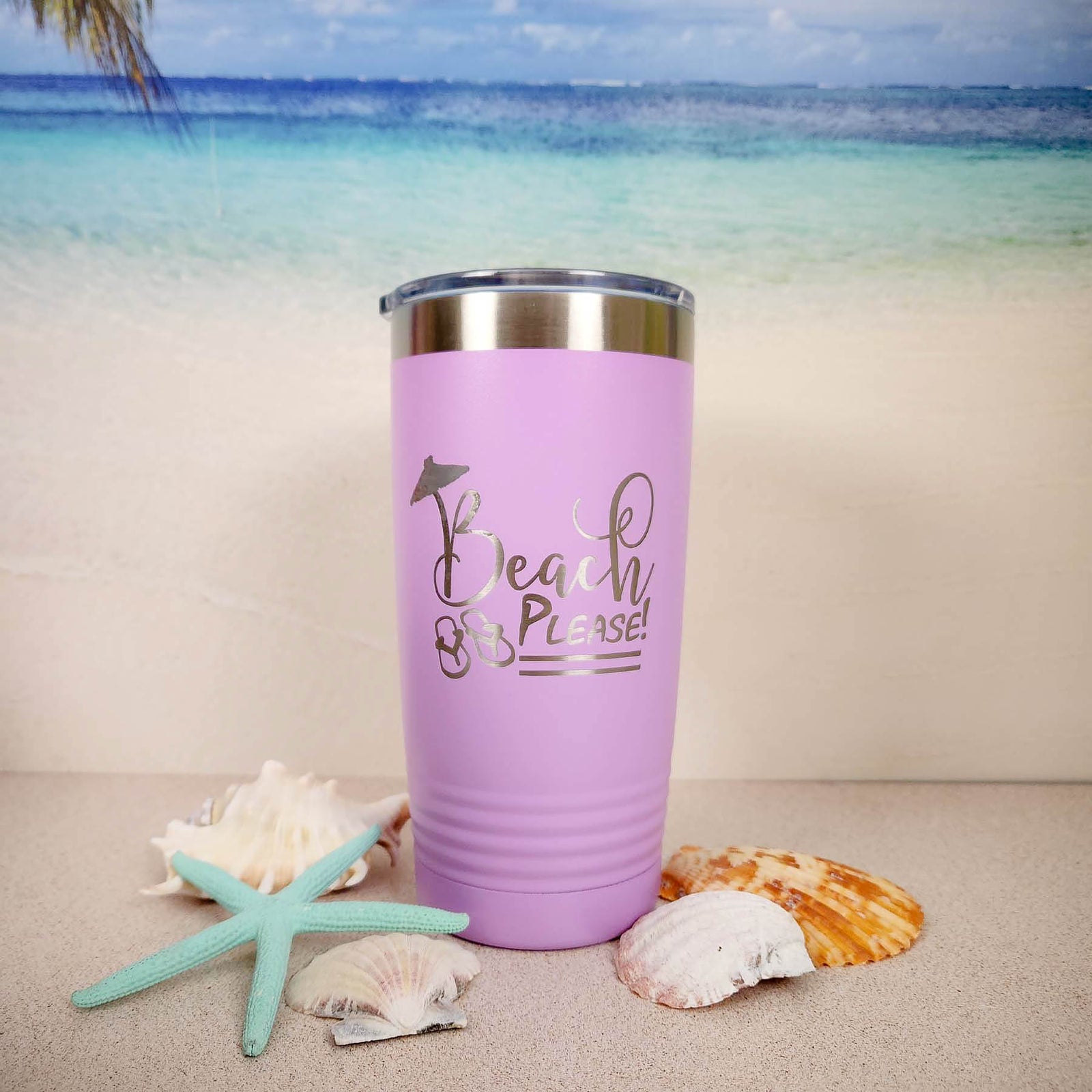 Beach Please Engraved 20oz Light Purple Polar Camel Tumbler - Sunny Box