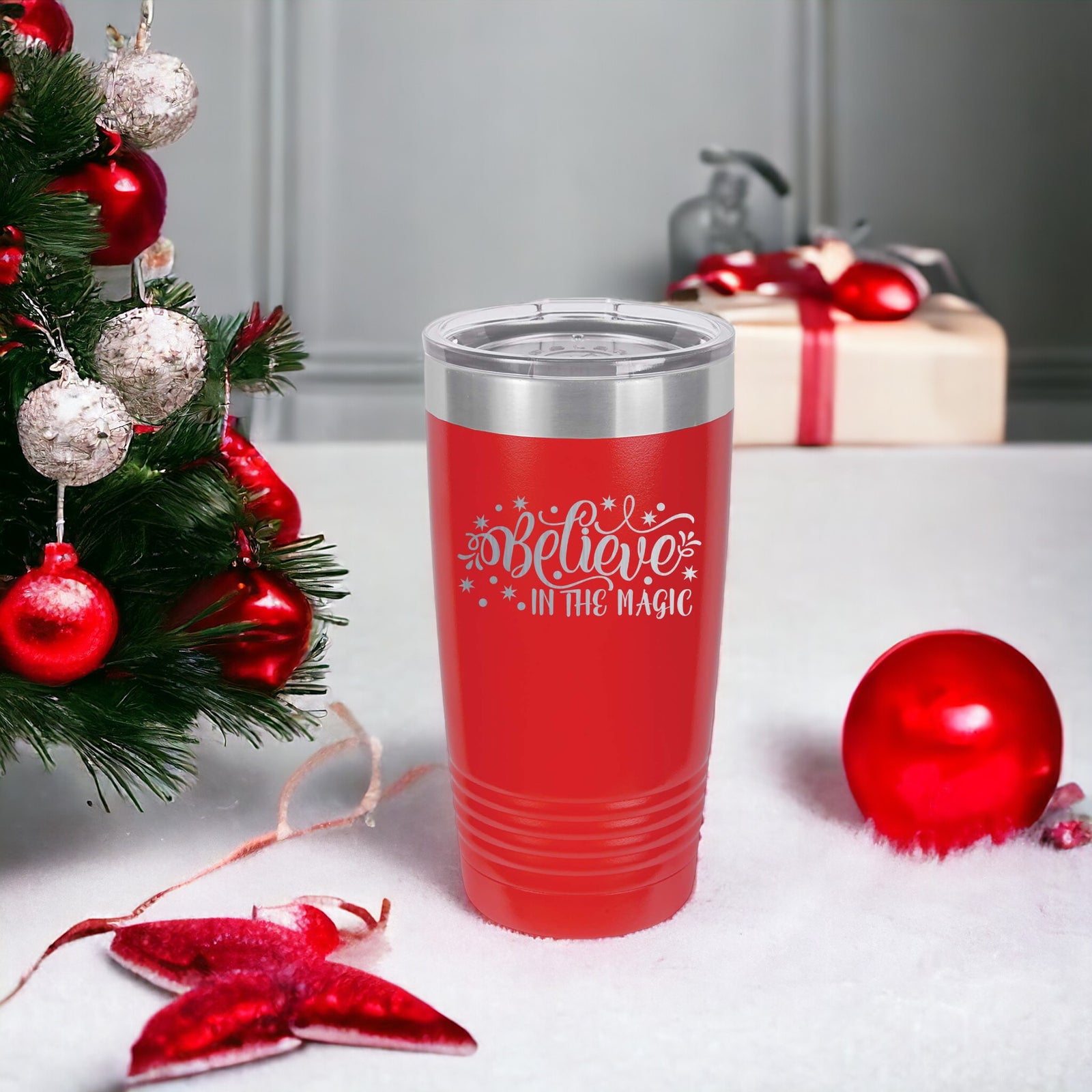 Believe in the Magic Engraved 20oz Red Polar Camel Tumbler by Sunny Box