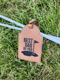 Best Dad By Par Engraved Leatherette Rawhide Golf Bag Tag with Tees by Sunny Box