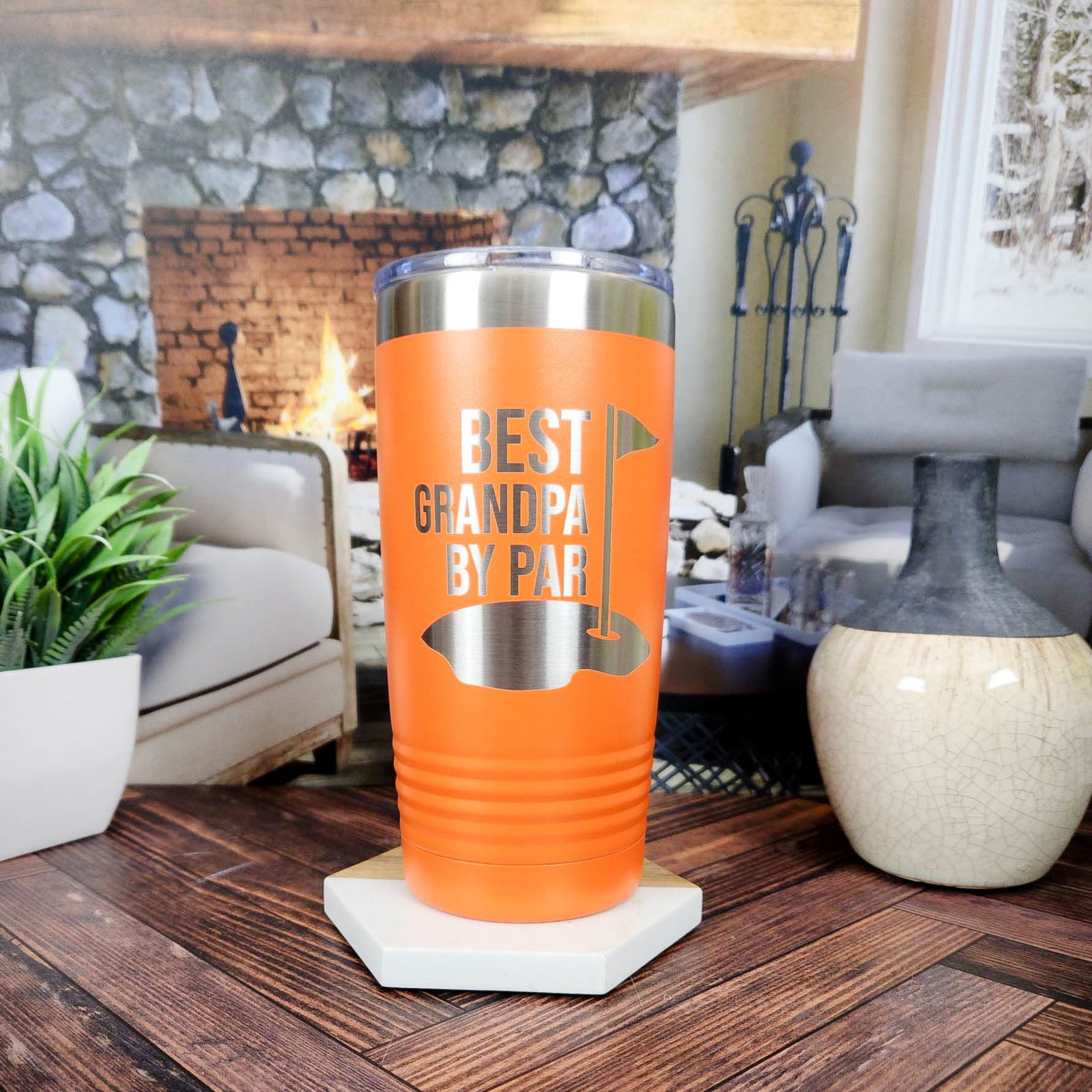 Best Grandpa By Par Engraved 20oz Orange Polar Camel Tumbler by Sunny Box