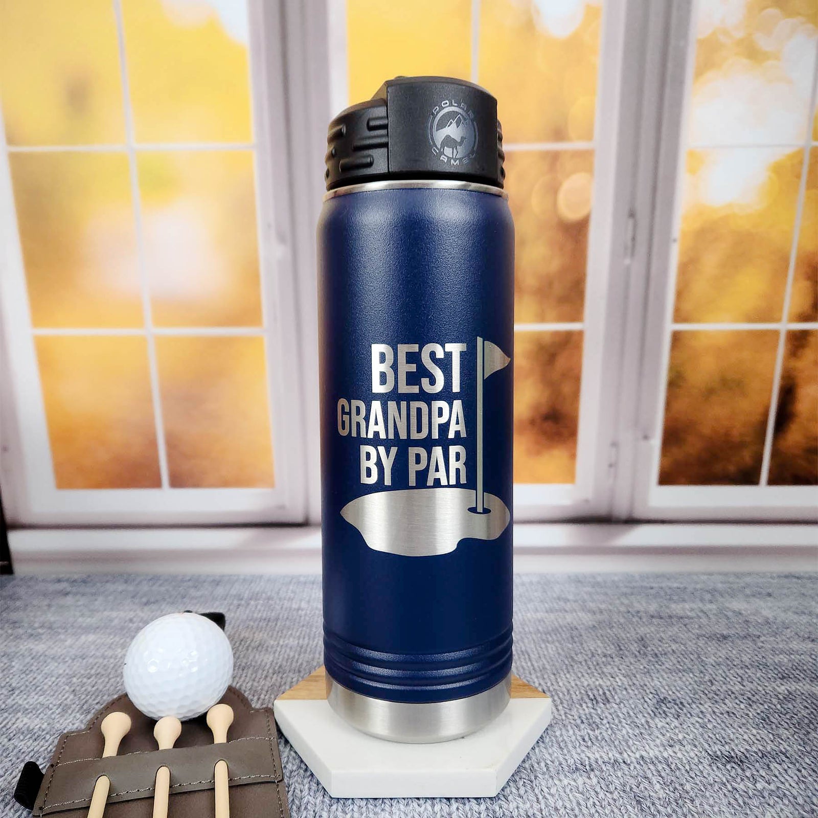 Best Grandpa by Par Engraved Water Bottle Navy Tumbler by Sunny Box