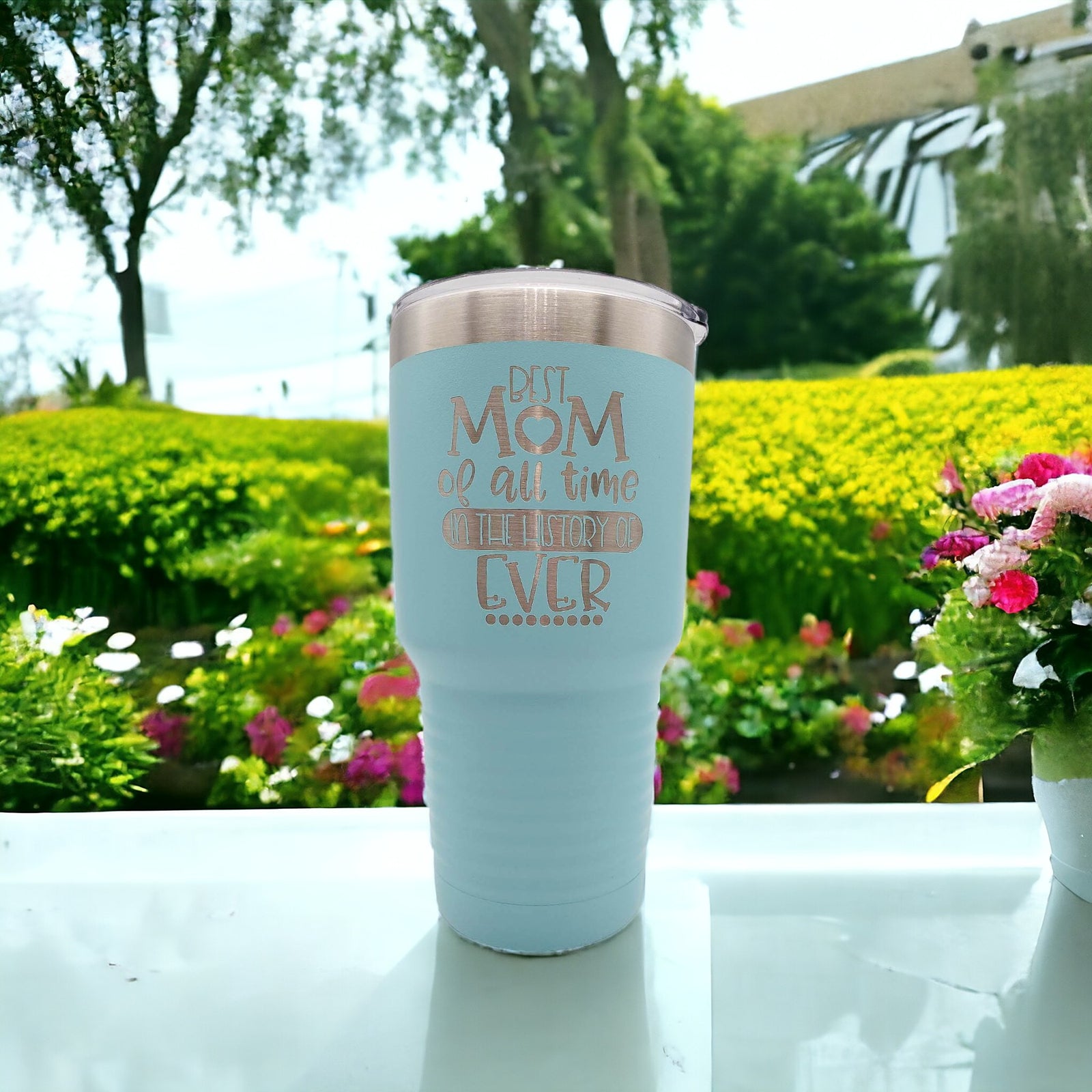 Best Mom of All Time Engraved Polar Camel Tumbler 30oz Light Blue Sunny Box