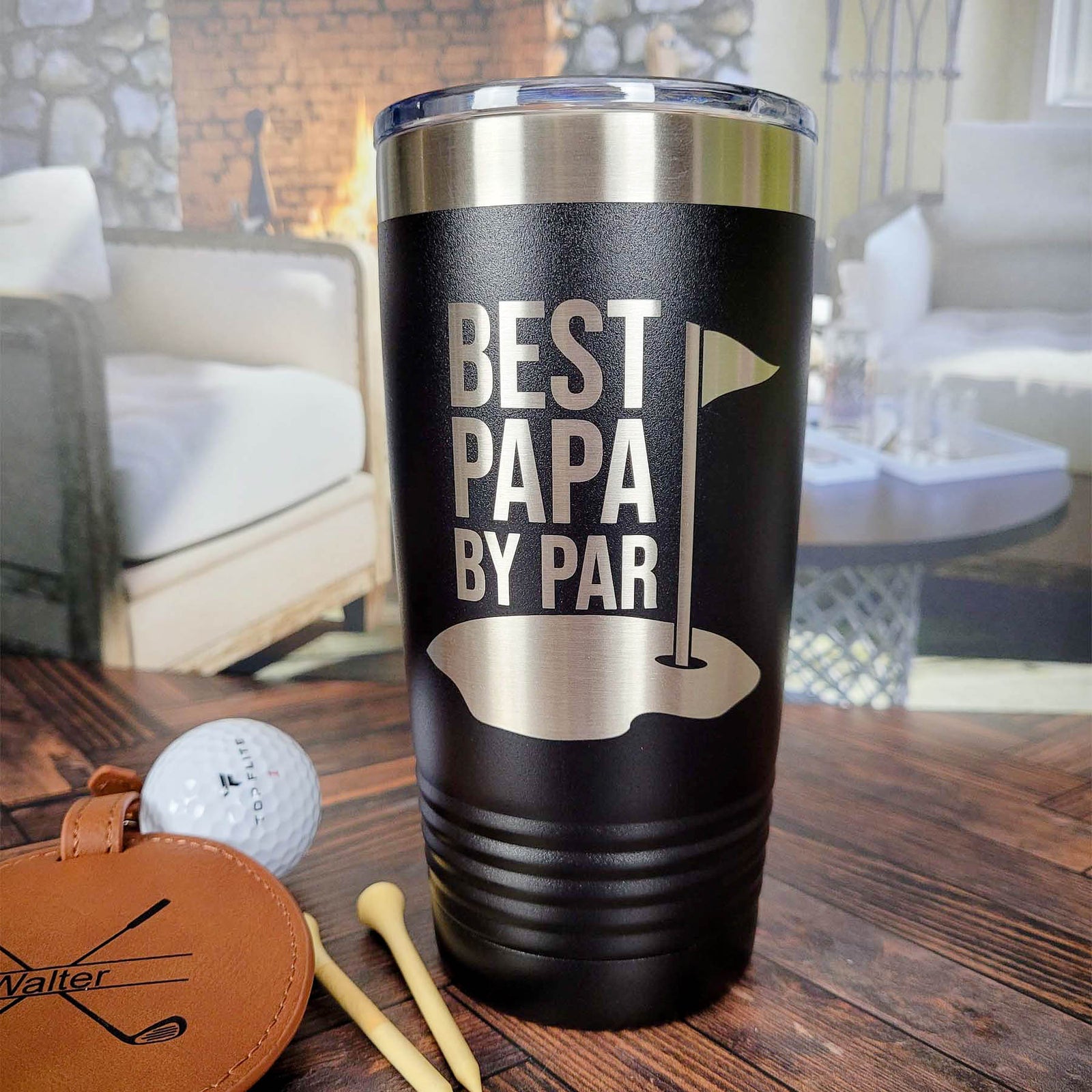 Best Papa By Par - Funny Engraved Golfing Mug 20oz Black Sunny Box