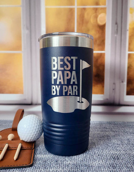 Best Papa By Par - Funny Engraved Golfing Mug 20oz Navy Sunny Box