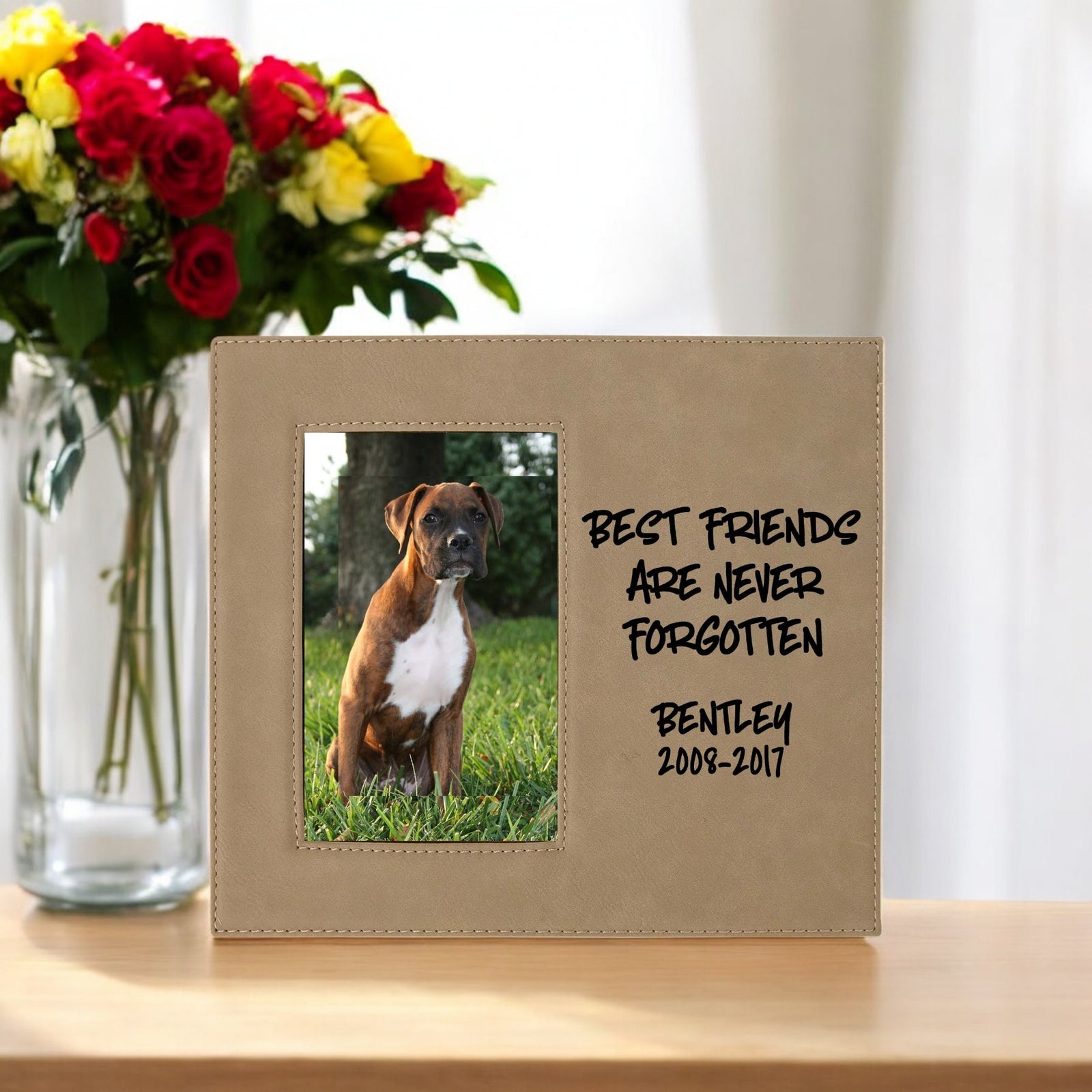 Best Friends Are Never Forgotten - Pet Memorial Leatherette Wide Picture Frame